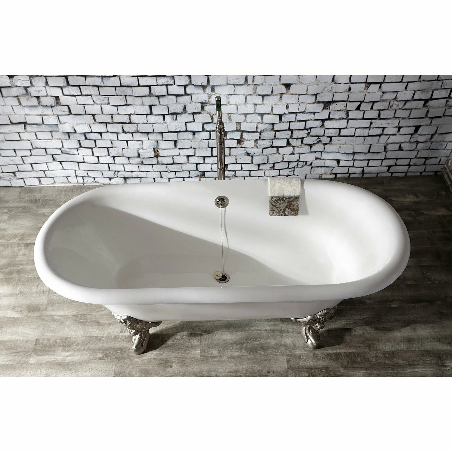 Aqua Eden VCTDE7232NL8 72-Inch Cast Iron Double Ended Clawfoot Tub (No Faucet Drillings), White/Brushed Nickel - Image 4