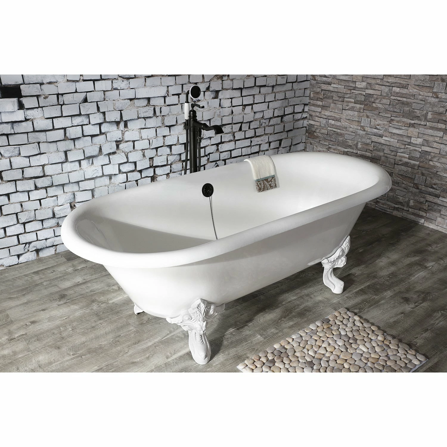 Aqua Eden VCTDE7232NLW 72-Inch Cast Iron Double Ended Clawfoot Tub (No Faucet Drillings), White - Image 2
