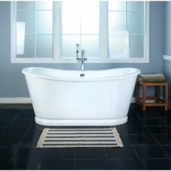 Aqua Eden VCTDS723129 72-Inch Double Slipper Cast Iron Skirted Pedestal Tub, White