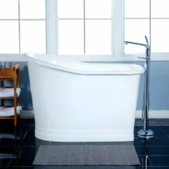 Aqua Eden VCTND513029 51-Inch Single Slipper Cast Iron Skirted Pedestal Tub, White