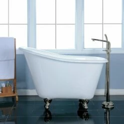 Tazatina VCTND5130NT8 51-Inch Cast Iron Single Slipper Clawfoot Tub (No Faucet Drillings), White/Brushed Nickel