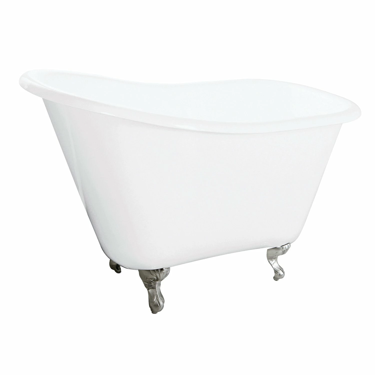 Tazatina VCTND5130NT8 51-Inch Cast Iron Single Slipper Clawfoot Tub (No Faucet Drillings), White/Brushed Nickel - Image 2