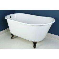 Aqua Eden VCTND5328NT5 53-Inch Cast Iron Single Slipper Clawfoot Tub (No Faucet Drillings), White/Oil Rubbed Bronze