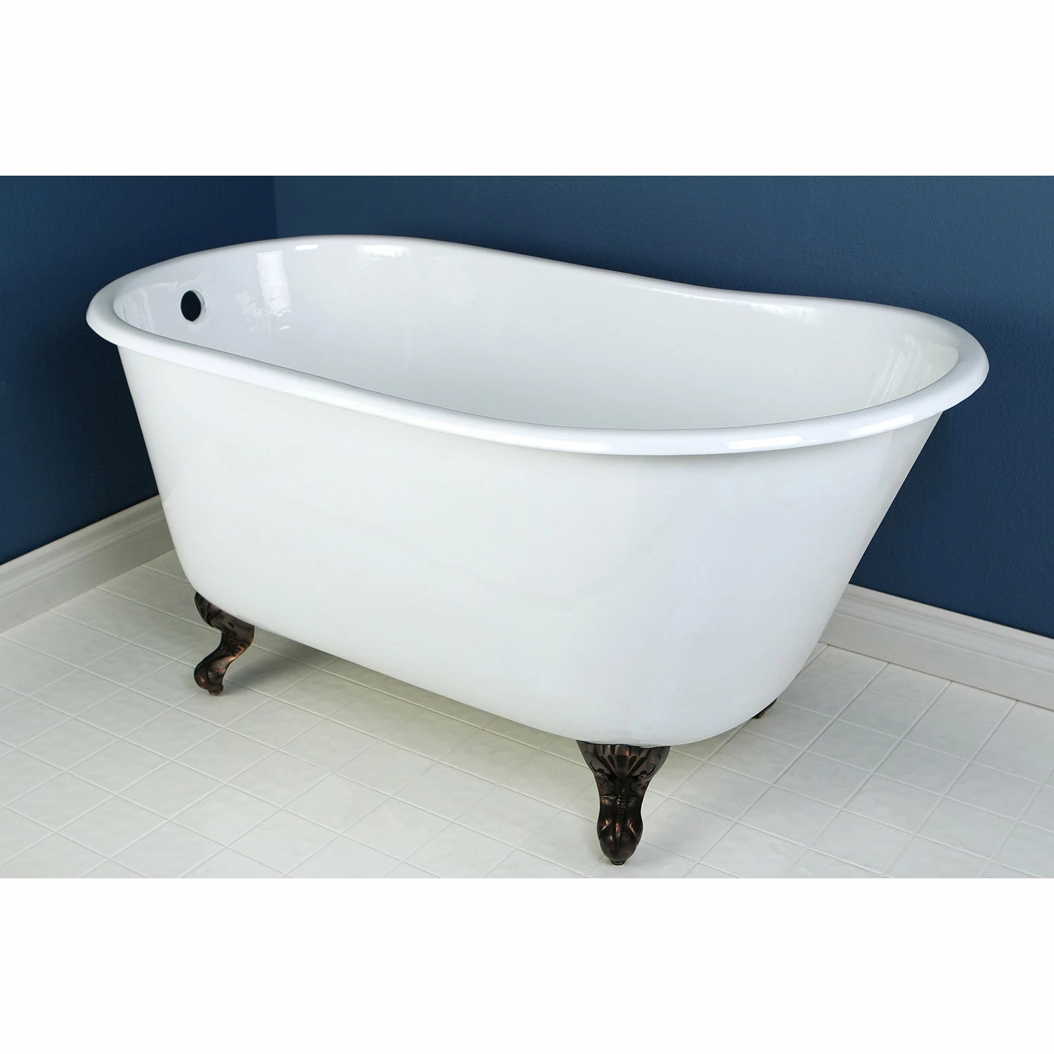 Aqua Eden VCTND5328NT5 53-Inch Cast Iron Single Slipper Clawfoot Tub (No Faucet Drillings), White/Oil Rubbed Bronze