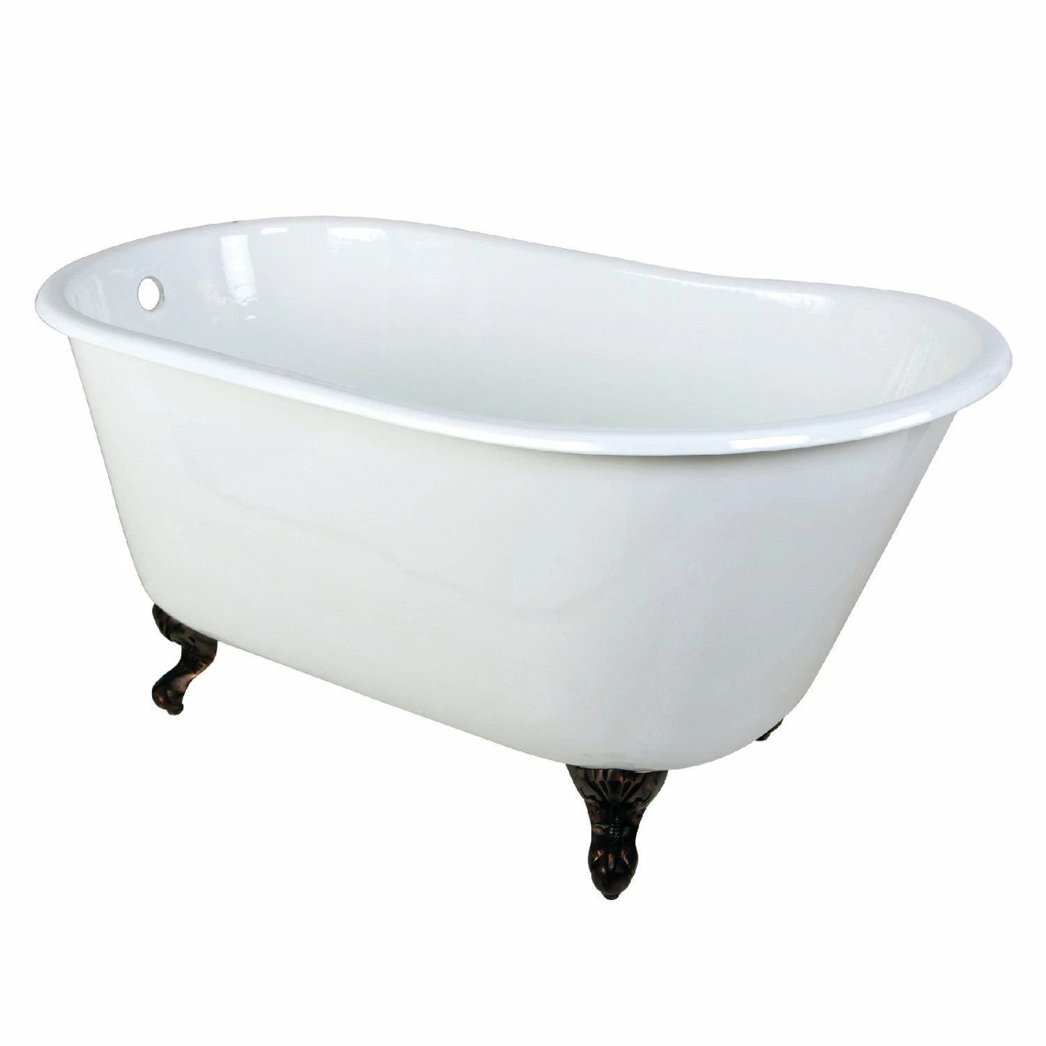 Aqua Eden VCTND5328NT5 53-Inch Cast Iron Single Slipper Clawfoot Tub (No Faucet Drillings), White/Oil Rubbed Bronze - Image 2