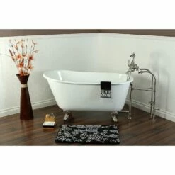 Aqua Eden VCTND5328NT8 53-Inch Cast Iron Single Slipper Clawfoot Tub (No Faucet Drillings), White/Brushed Nickel