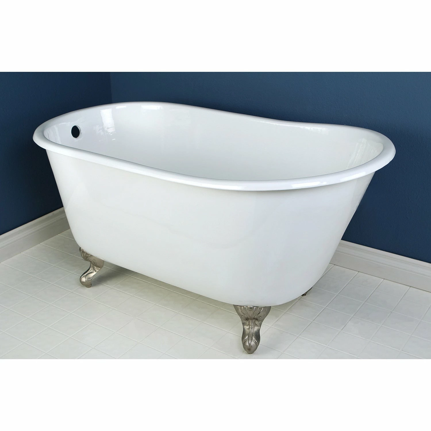 Aqua Eden VCTND5328NT8 53-Inch Cast Iron Single Slipper Clawfoot Tub (No Faucet Drillings), White/Brushed Nickel - Image 3