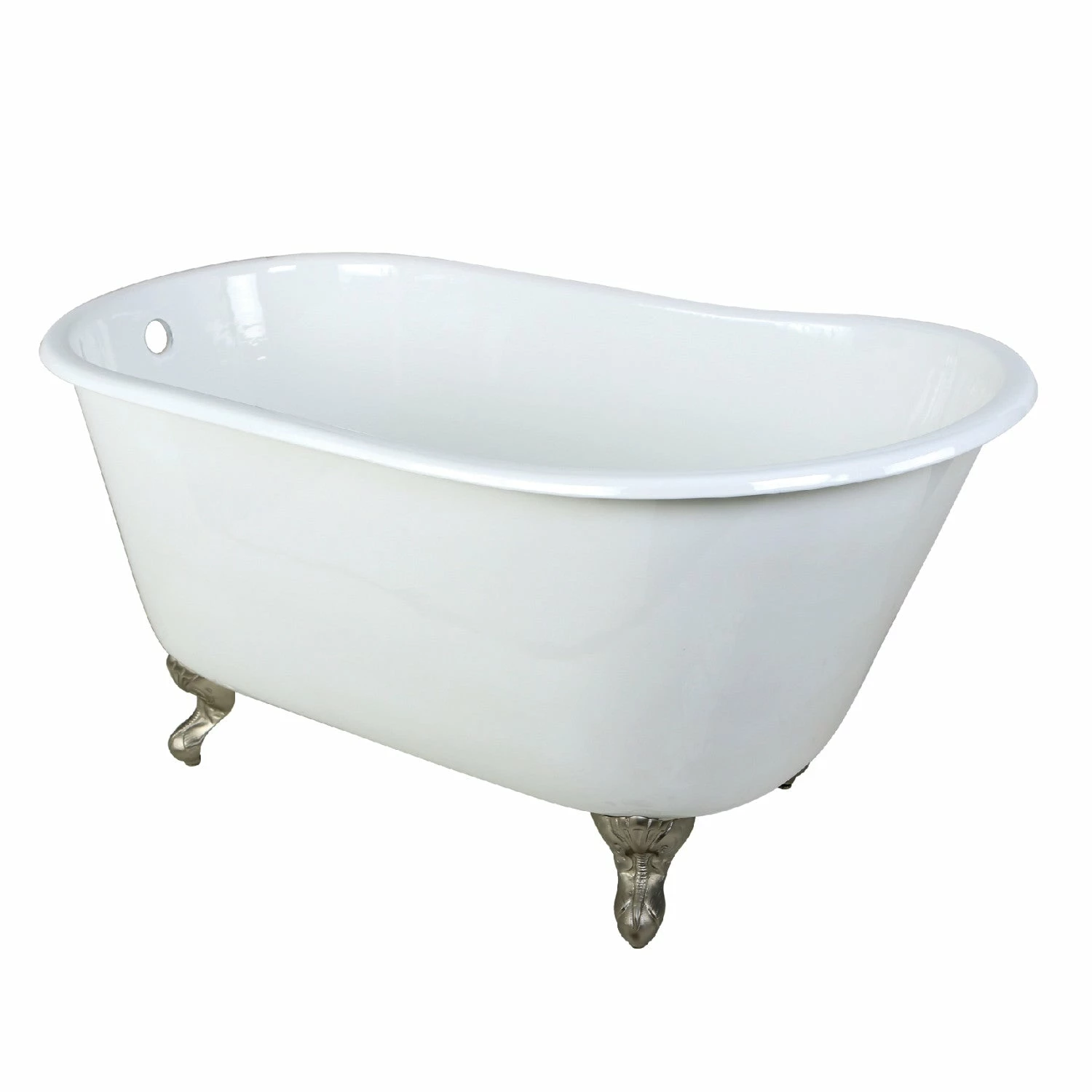 Aqua Eden VCTND5328NT8 53-Inch Cast Iron Single Slipper Clawfoot Tub (No Faucet Drillings), White/Brushed Nickel - Image 4