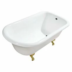 Aqua Eden VCTND543019W7 54-Inch Cast Iron Roll Top Clawfoot Tub (No Faucet Drillings), White/Brushed Brass