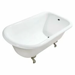 Aqua Eden VCTND543019W8 54-Inch Cast Iron Roll Top Clawfoot Tub (No Faucet Drillings), White/Brushed Nickel