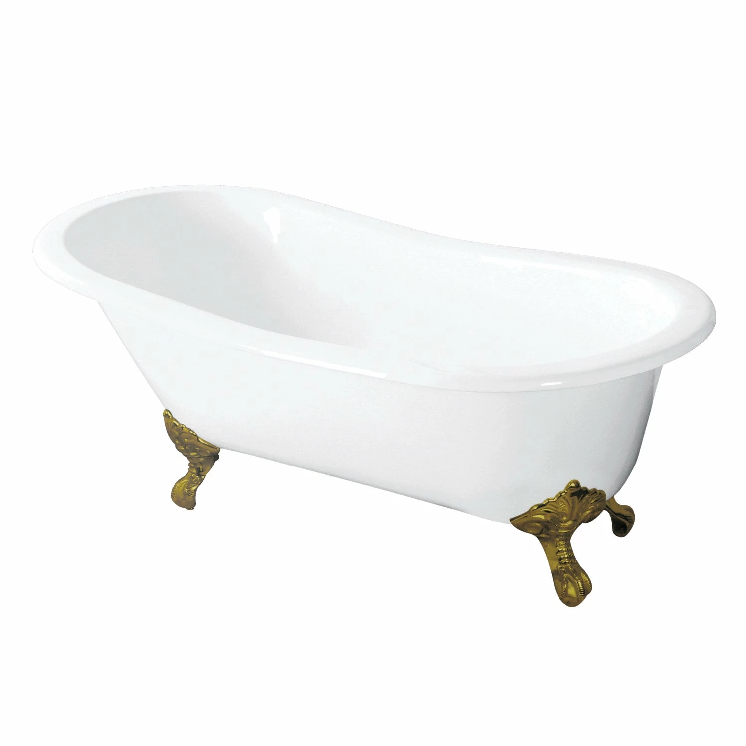 Tazatina VCTND5431B2 54-Inch Cast Iron Single Slipper Clawfoot Tub (No Faucet Drillings), White/Polished Brass