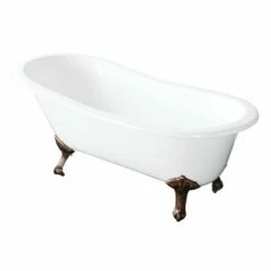 Tazatina VCTND5431B6 54-Inch Cast Iron Single Slipper Clawfoot Tub (No Faucet Drillings), White/Naples Bronze