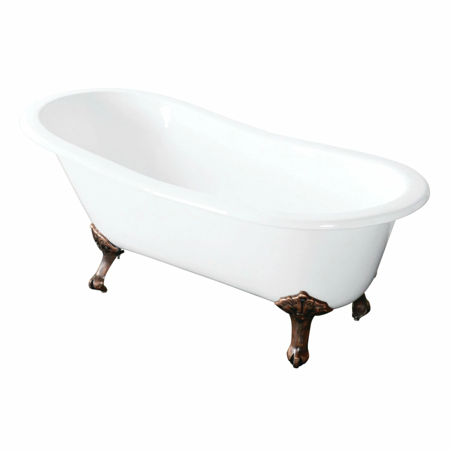 Tazatina VCTND5431B6 54-Inch Cast Iron Single Slipper Clawfoot Tub (No Faucet Drillings), White/Naples Bronze