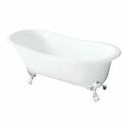 Tazatina VCTND5431BW 54-Inch Cast Iron Single Slipper Clawfoot Tub (No Faucet Drillings), White/White