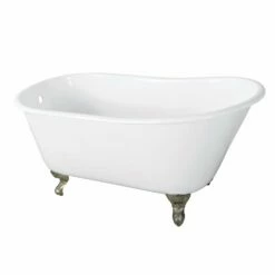 Onamia VCTND5728NT8 57-Inch Cast Iron Single Slipper Clawfoot Tub (No Faucet Drillings), White/Brushed Nickel
