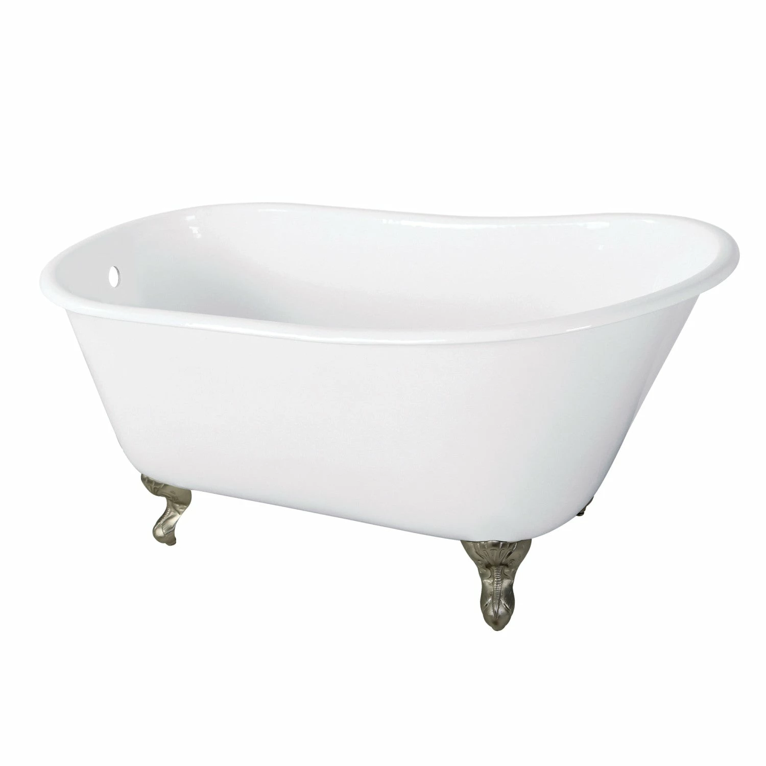Onamia VCTND5728NT8 57-Inch Cast Iron Single Slipper Clawfoot Tub (No Faucet Drillings), White/Brushed Nickel