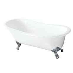 Tazatina VCTND5731B1 57-Inch Cast Iron Single Slipper Clawfoot Tub (No Faucet Drillings), White/Polished Chrome