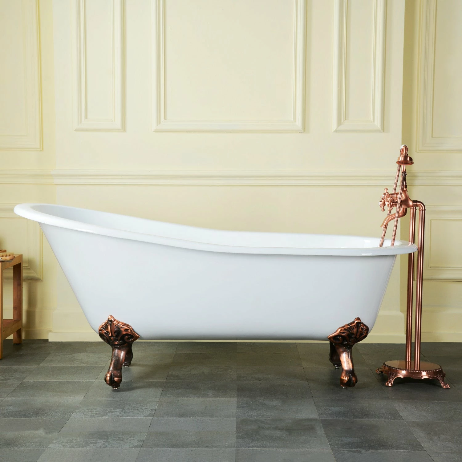 Tazatina VCTND5731B5 57-Inch Cast Iron Single Slipper Clawfoot Tub (No Faucet Drillings), White/Oil Rubbed Bronze - Image 2