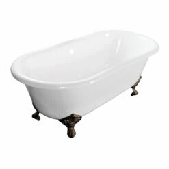 Aqua Eden VCTND603017NB5 60-Inch Cast Iron Double Ended Clawfoot Tub (No Faucet Drillings), White/Oil Rubbed Bronze