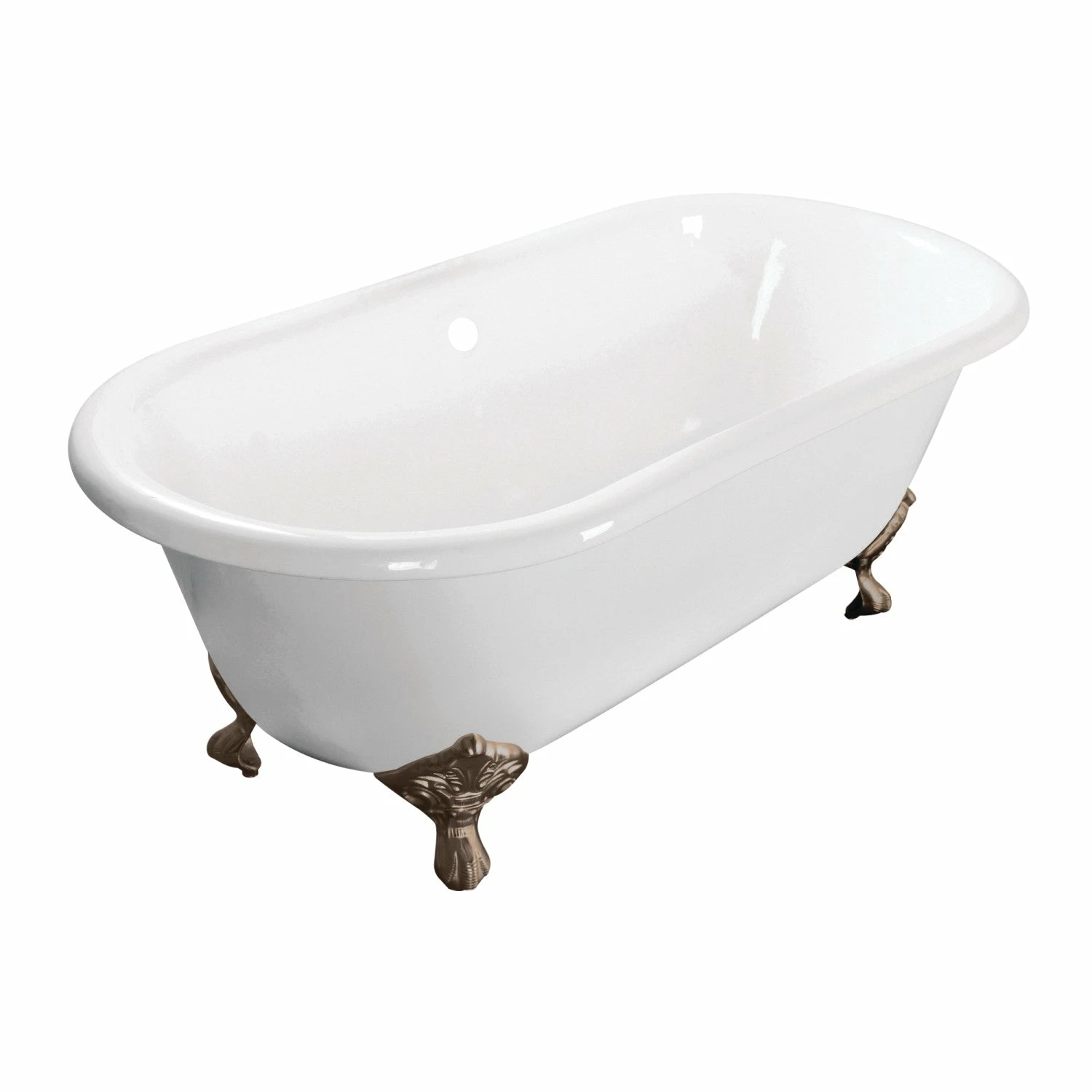 Aqua Eden VCTND603017NB8 60-Inch Cast Iron Double Ended Clawfoot Tub (No Faucet Drillings), White/Brushed Nickel