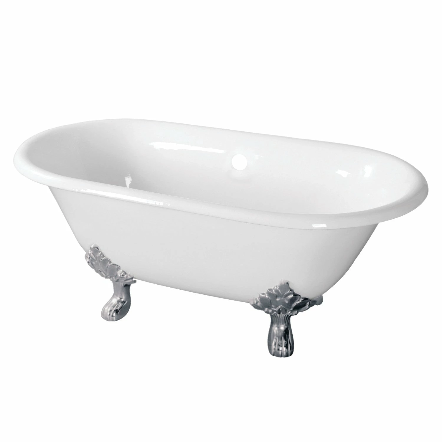Aqua Eden VCTND603119NC1 60-Inch Cast Iron Double Ended Clawfoot Tub (No Faucet Drillings), White/Polished Chrome - Image 2