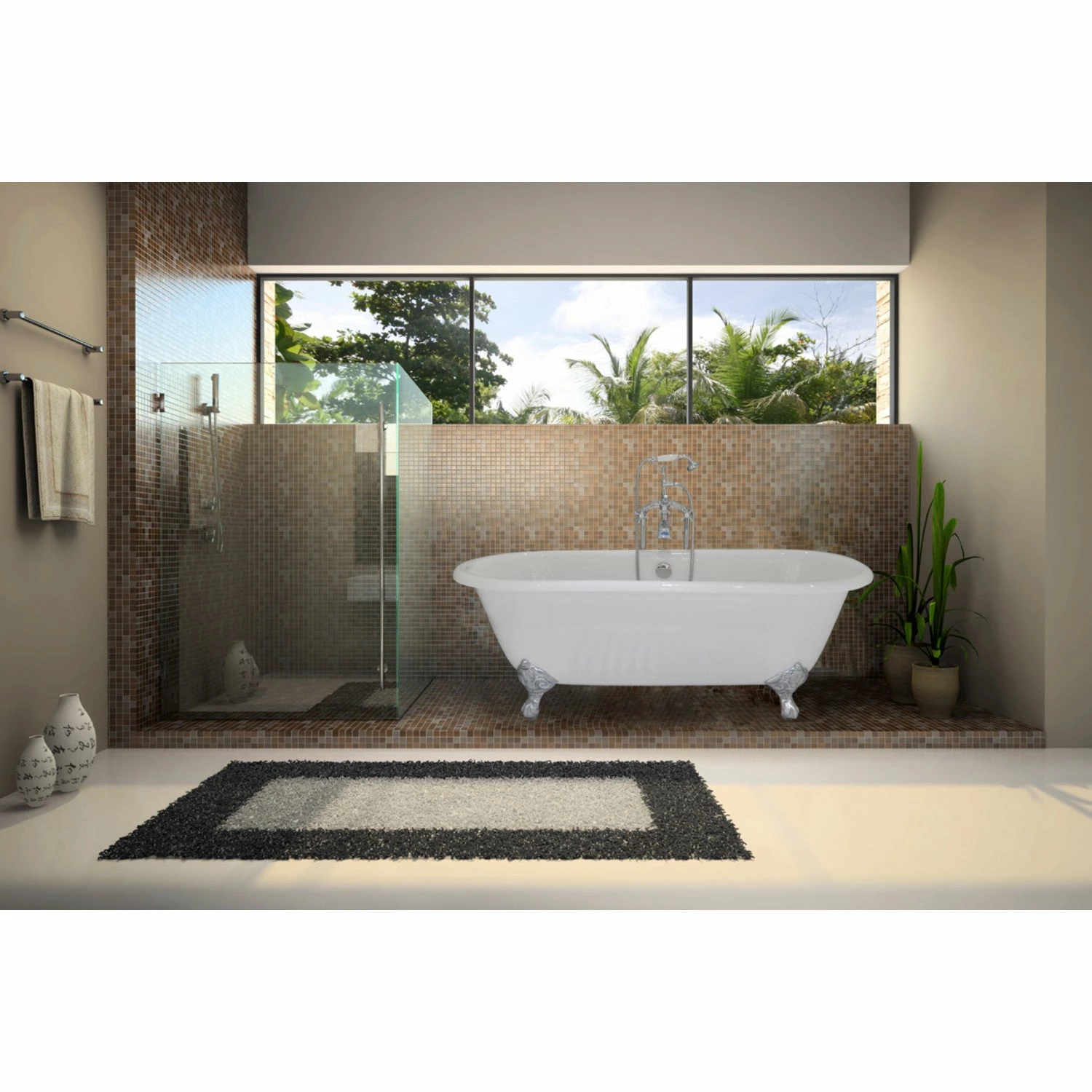 Aqua Eden VCTND663013NB1 66-Inch Cast Iron Double Ended Clawfoot Tub (No Faucet Drillings), White/Polished Chrome