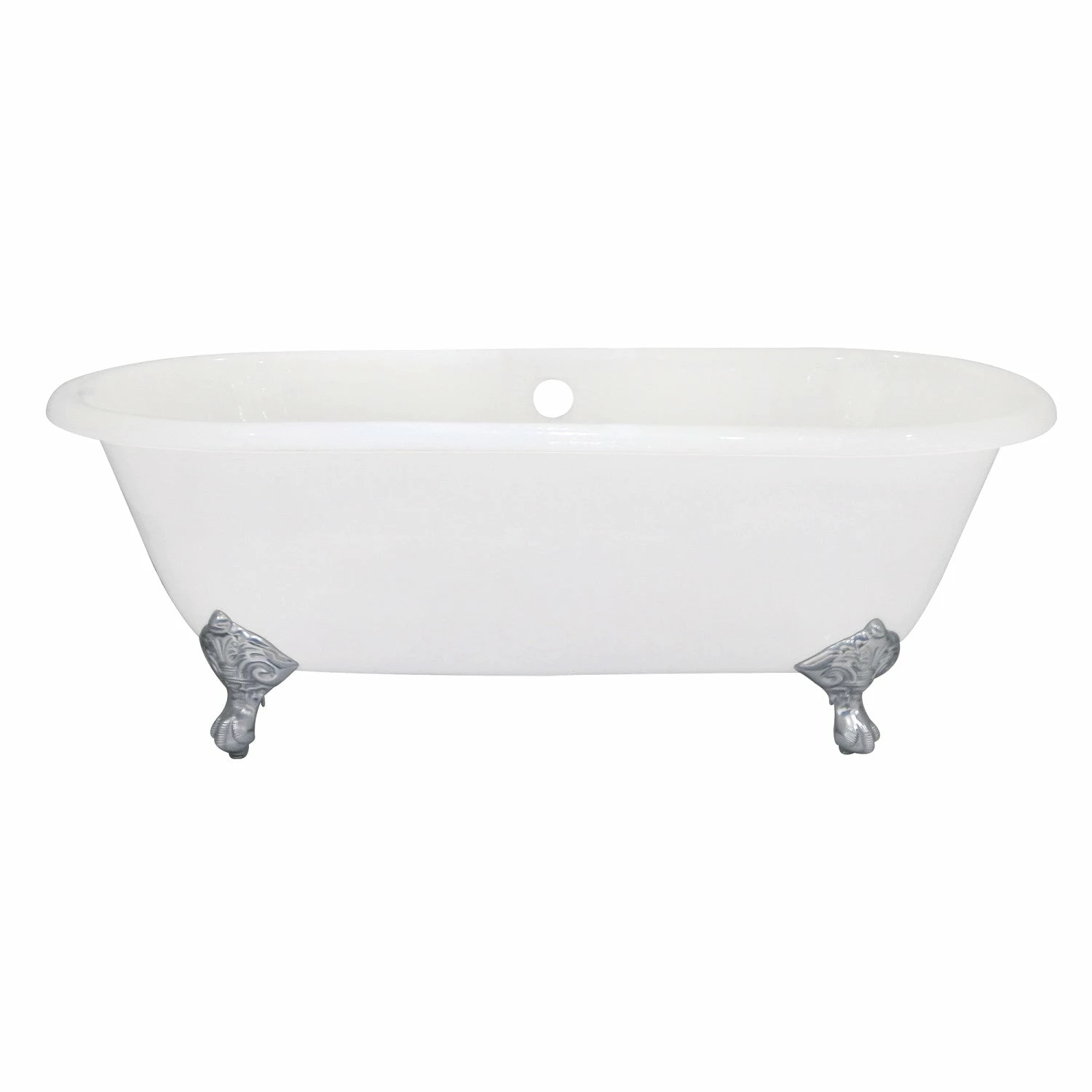 Aqua Eden VCTND663013NB1 66-Inch Cast Iron Double Ended Clawfoot Tub (No Faucet Drillings), White/Polished Chrome - Image 4