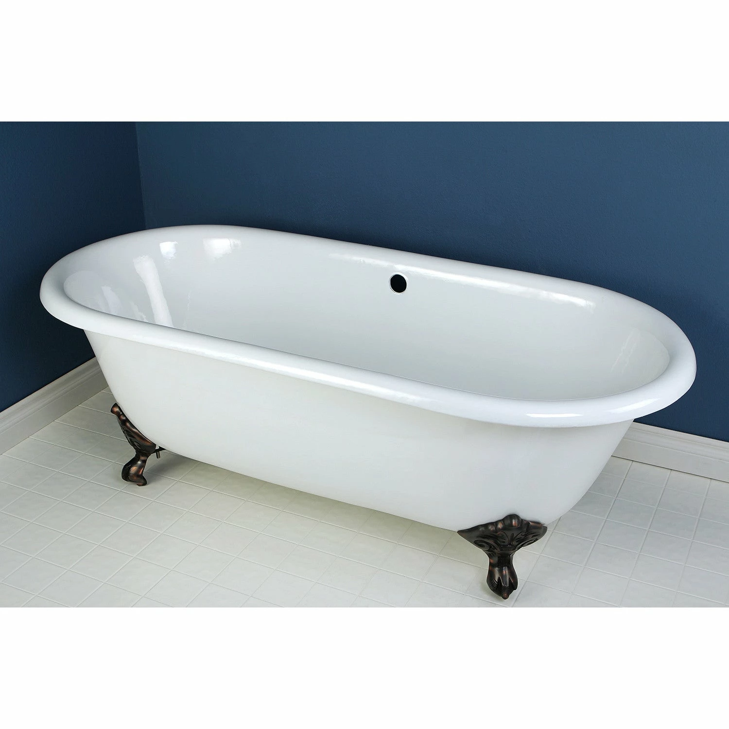 Aqua Eden VCTND663013NB5 66-Inch Cast Iron Double Ended Clawfoot Tub (No Faucet Drillings), White/Oil Rubbed Bronze - Image 2