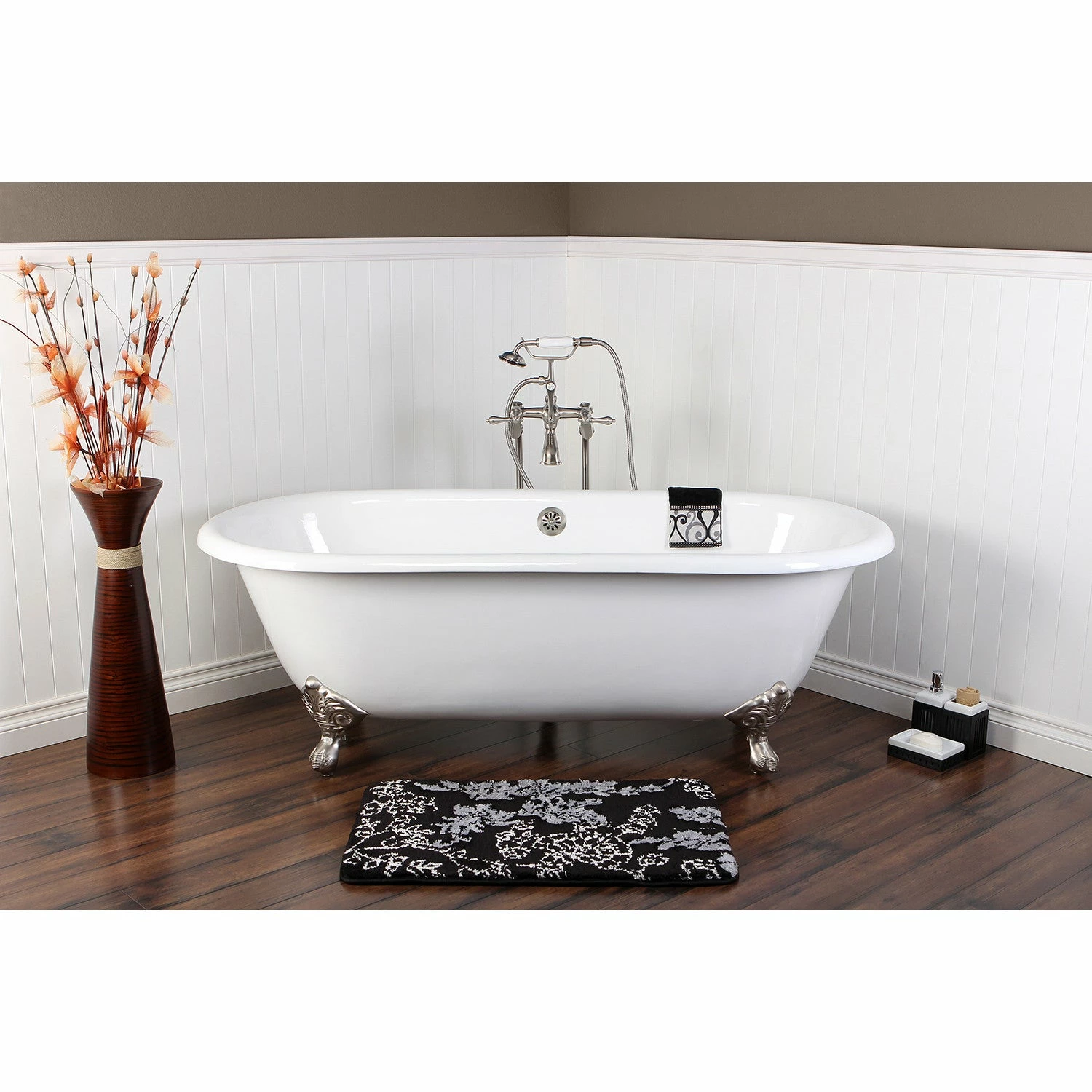 Aqua Eden VCTND663013NB8 66-Inch Cast Iron Double Ended Clawfoot Tub (No Faucet Drillings), White/Brushed Nickel - Image 5