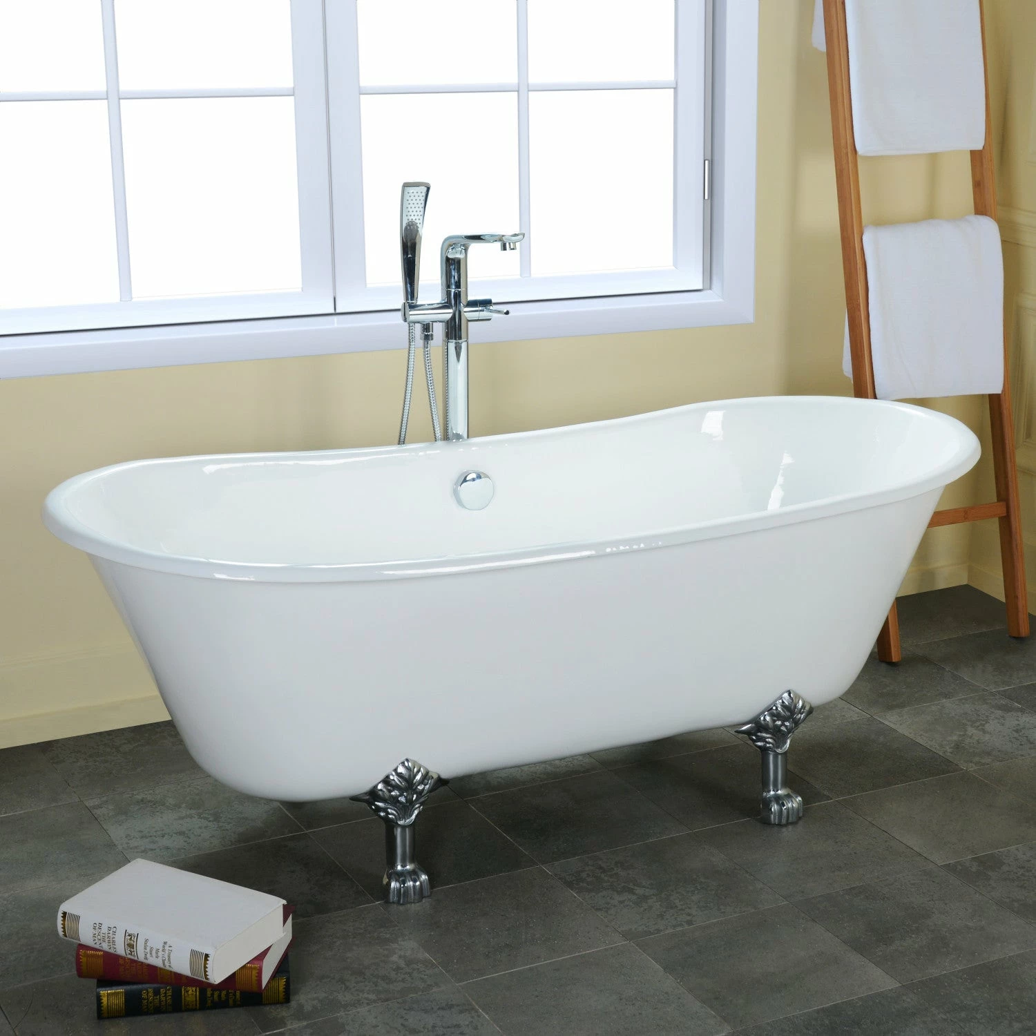 Aqua Eden VCTND6728NH1 67-Inch Cast Iron Double Slipper Clawfoot Tub (No Faucet Drillings), White/Polished Chrome - Image 2