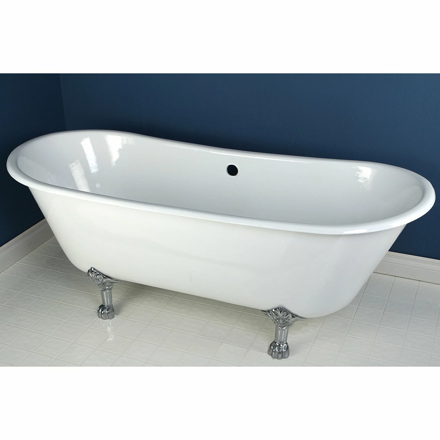 Aqua Eden VCTND6728NH1 67-Inch Cast Iron Double Slipper Clawfoot Tub (No Faucet Drillings), White/Polished Chrome - Image 3