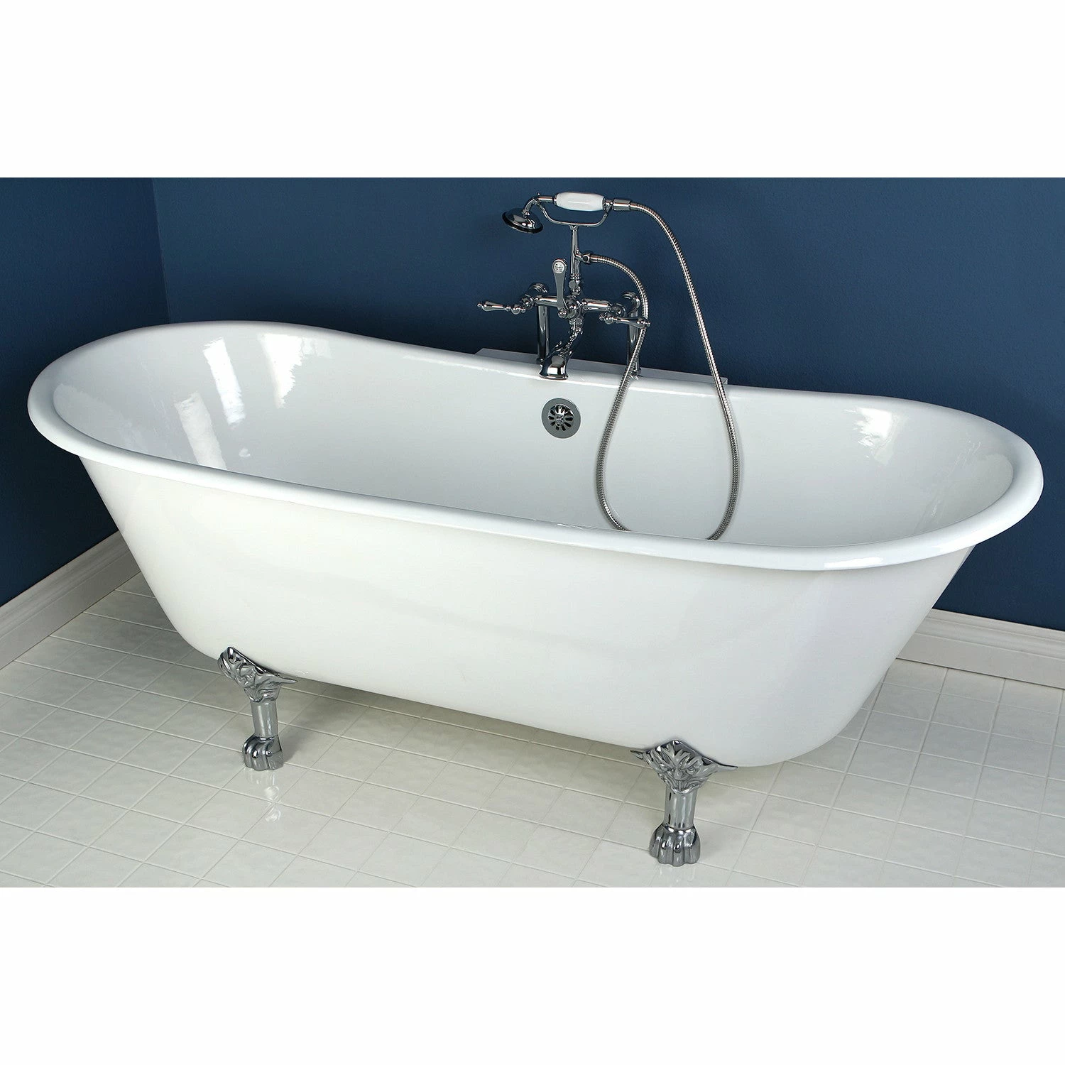 Aqua Eden VCTND6728NH1 67-Inch Cast Iron Double Slipper Clawfoot Tub (No Faucet Drillings), White/Polished Chrome - Image 4