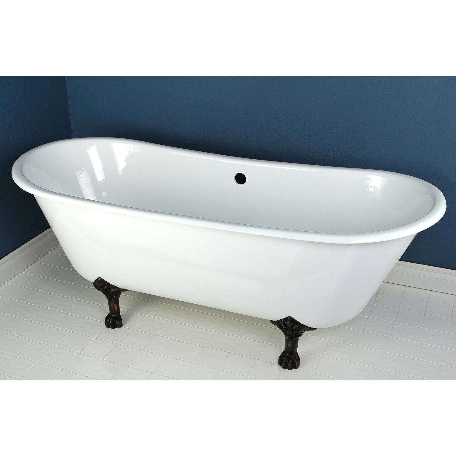 Aqua Eden VCTND6728NH5 67-Inch Cast Iron Double Slipper Clawfoot Tub (No Faucet Drillings), White/Oil Rubbed Bronze - Image 2
