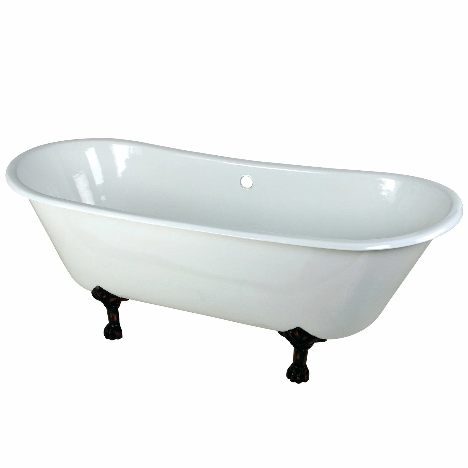 Aqua Eden VCTND6728NH5 67-Inch Cast Iron Double Slipper Clawfoot Tub (No Faucet Drillings), White/Oil Rubbed Bronze - Image 3