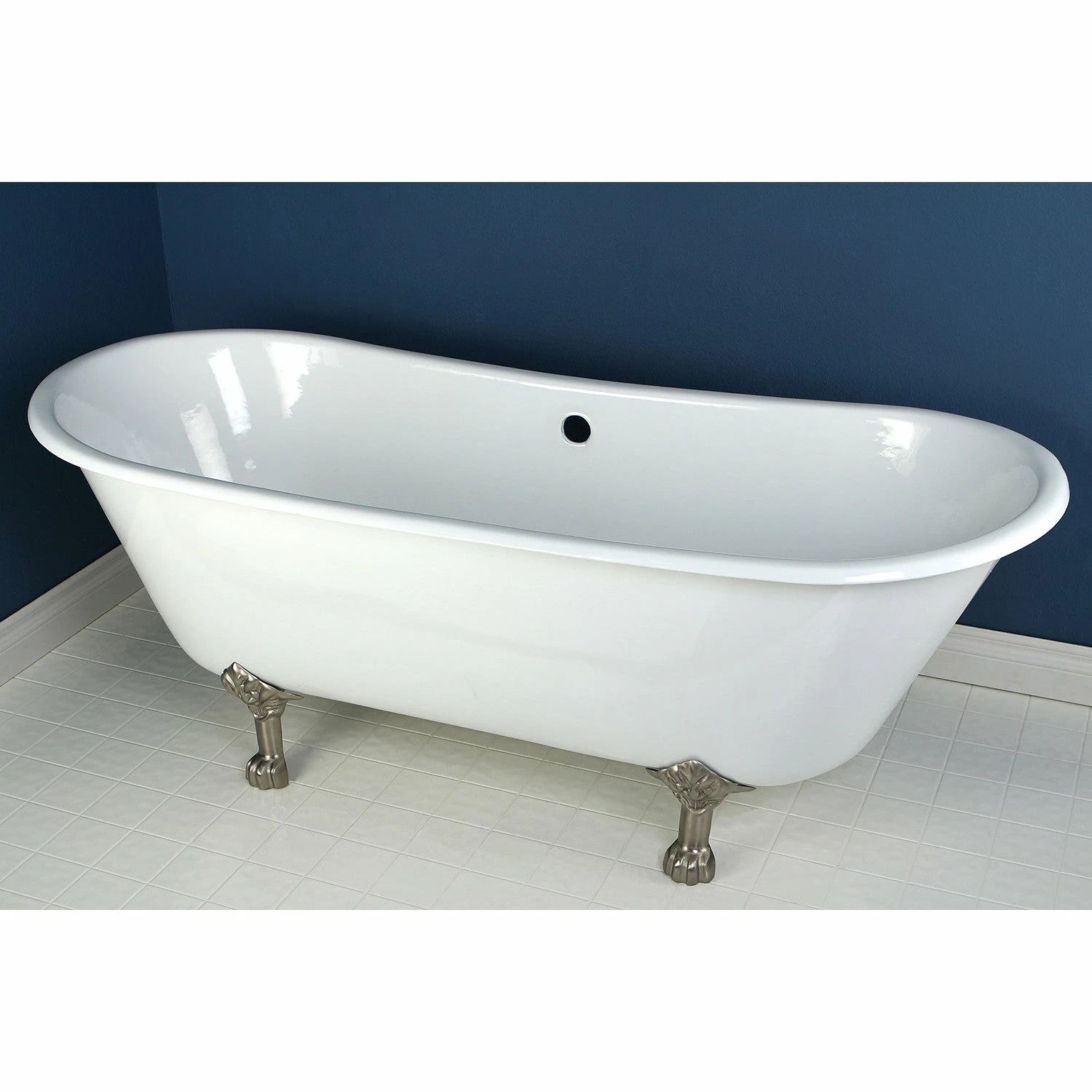 Aqua Eden VCTND6728NH8 67-Inch Cast Iron Double Slipper Clawfoot Tub (No Faucet Drillings), White/Brushed Nickel - Image 2