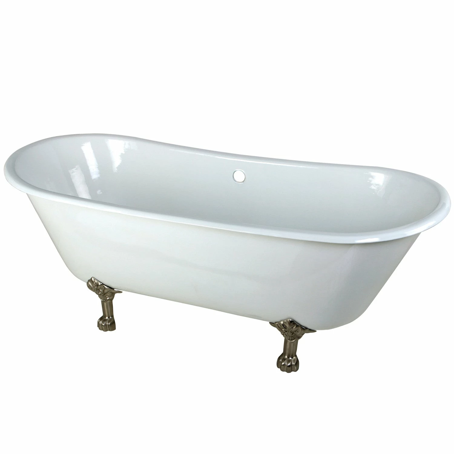 Aqua Eden VCTND6728NH8 67-Inch Cast Iron Double Slipper Clawfoot Tub (No Faucet Drillings), White/Brushed Nickel - Image 3