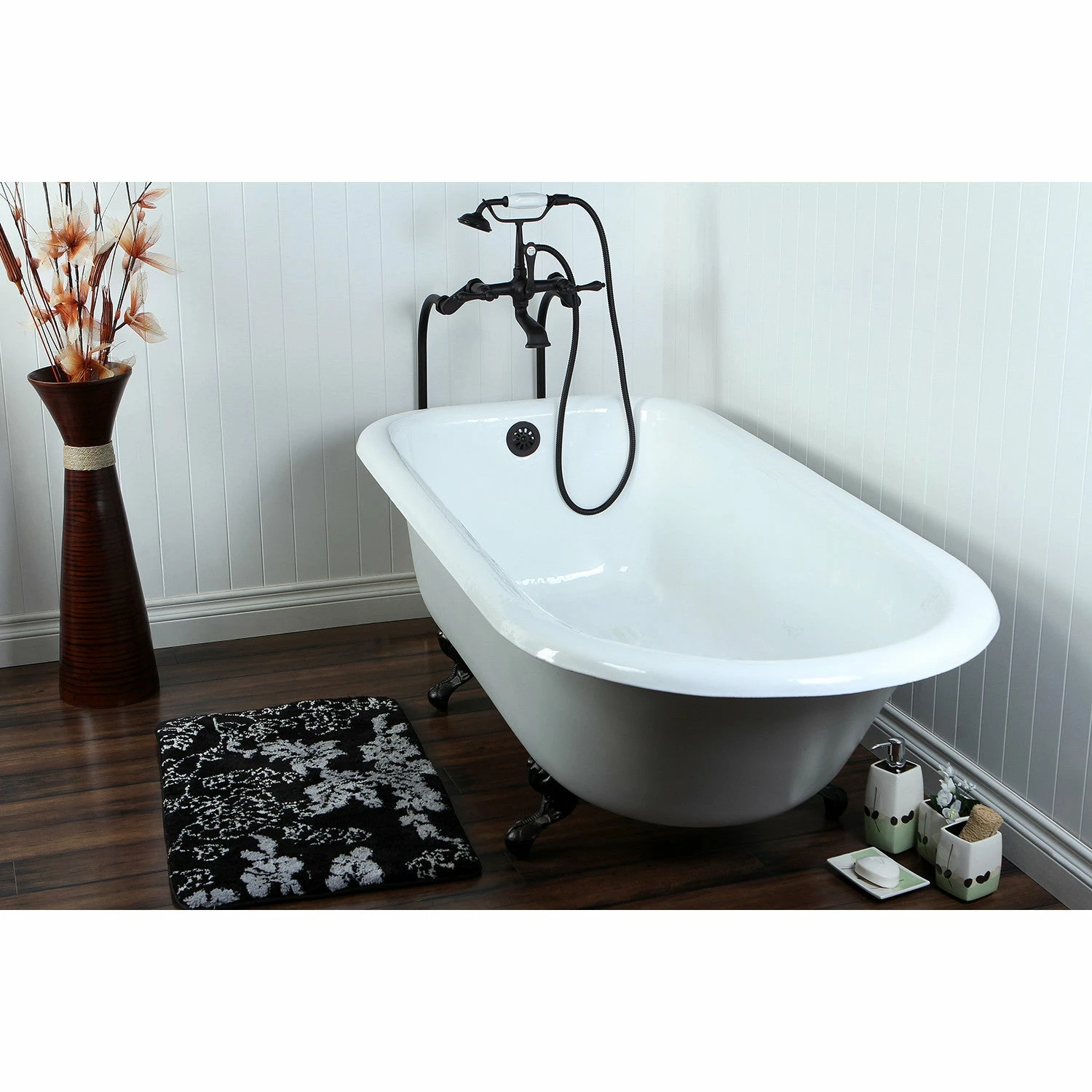 Aqua Eden VCTND673123T5 66-Inch Cast Iron Roll Top Clawfoot Tub (No Faucet Drillings), White/Oil Rubbed Bronze