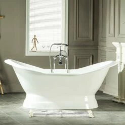 Aqua Eden VCTND723130 72-Inch Cast Iron Double Slipper Pedestal Tub (No Faucet Drillings), White