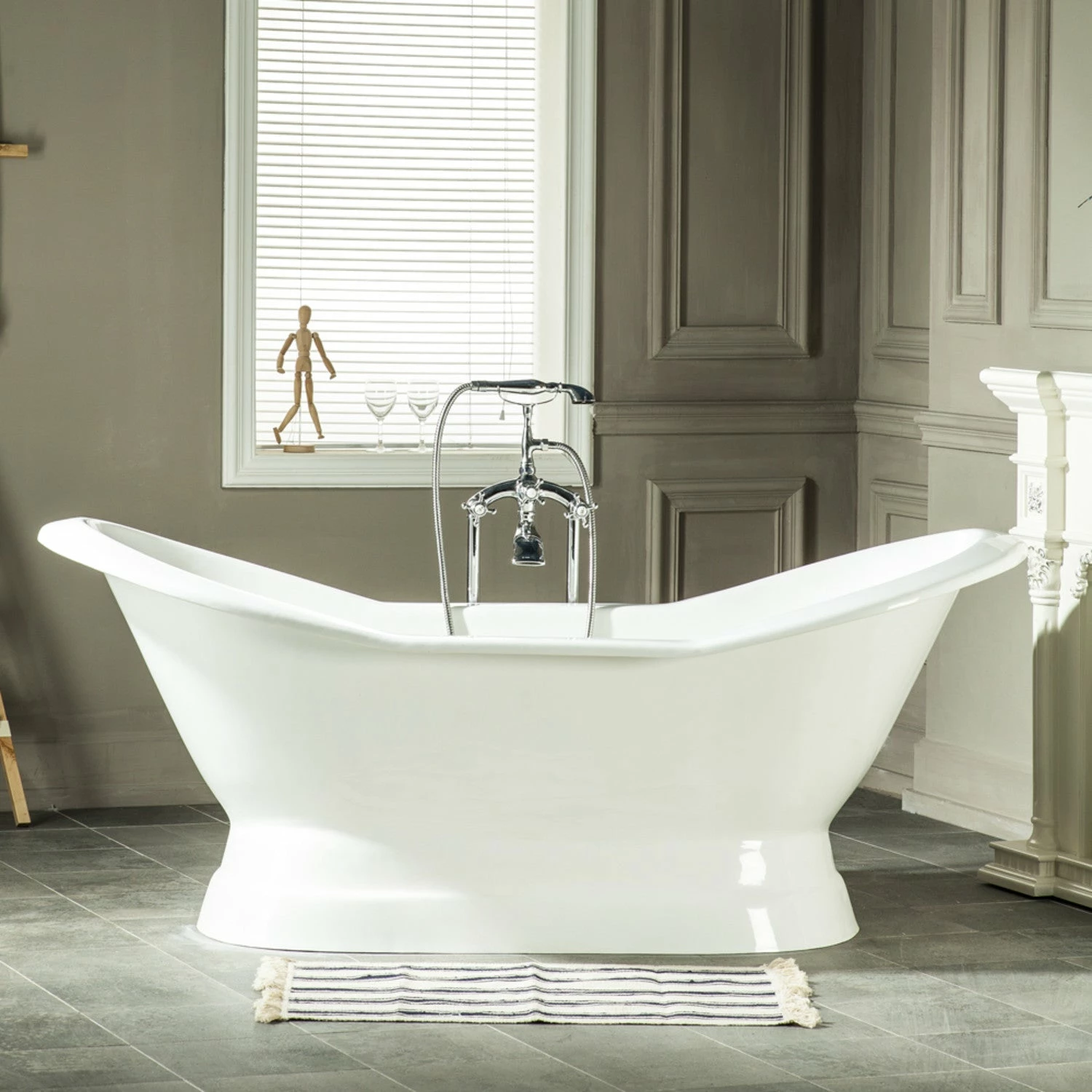 Aqua Eden VCTND723130 72-Inch Cast Iron Double Slipper Pedestal Tub (No Faucet Drillings), White