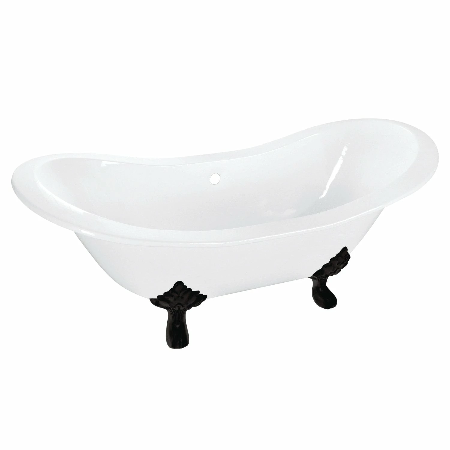 Aqua Eden VCTND7231NC0 72-Inch Cast Iron Double Slipper Clawfoot Tub (No Faucet Drillings), White/Matte Black - Image 2
