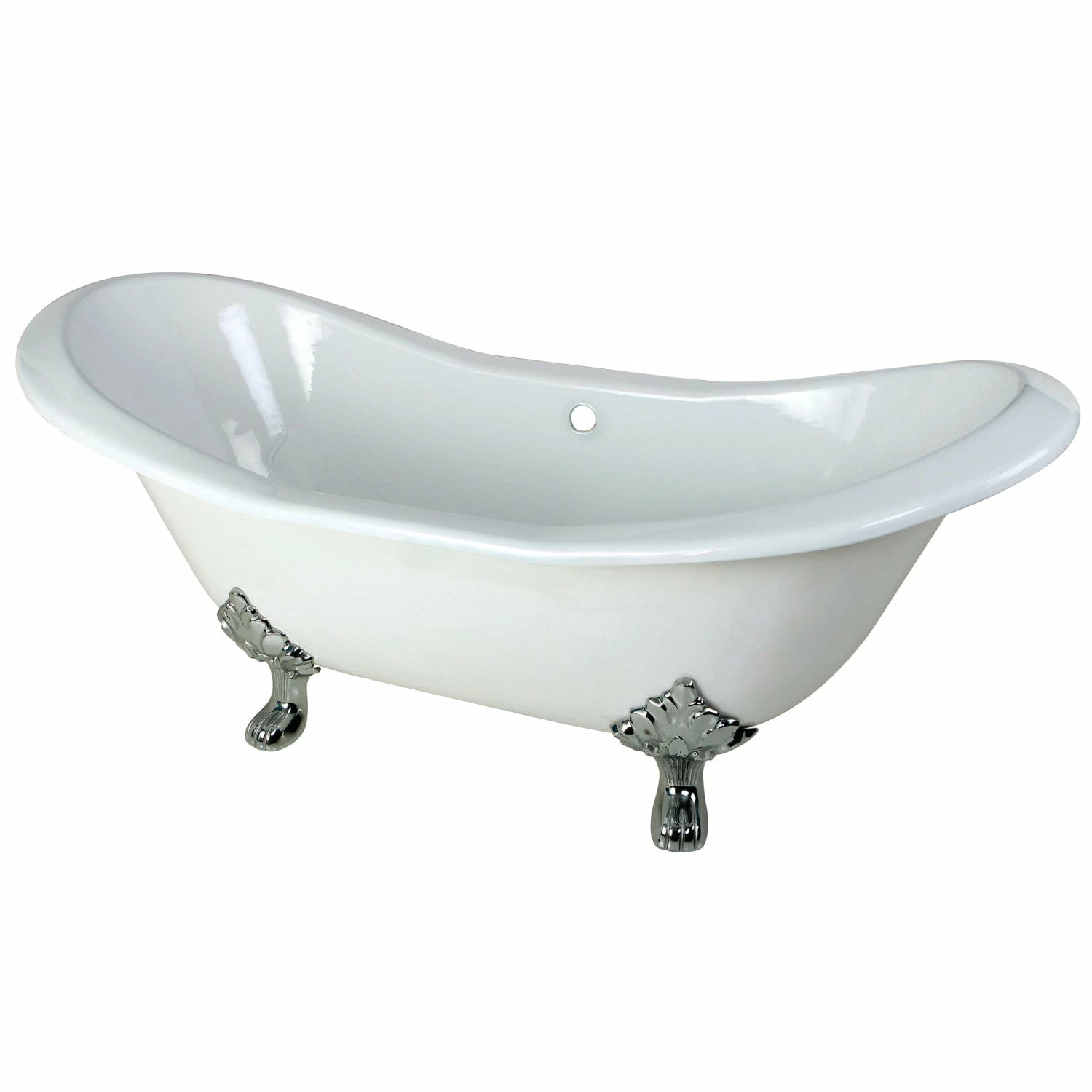 Aqua Eden VCTND7231NC1 72-Inch Cast Iron Double Slipper Clawfoot Tub (No Faucet Drillings), White/Polished Chrome - Image 4