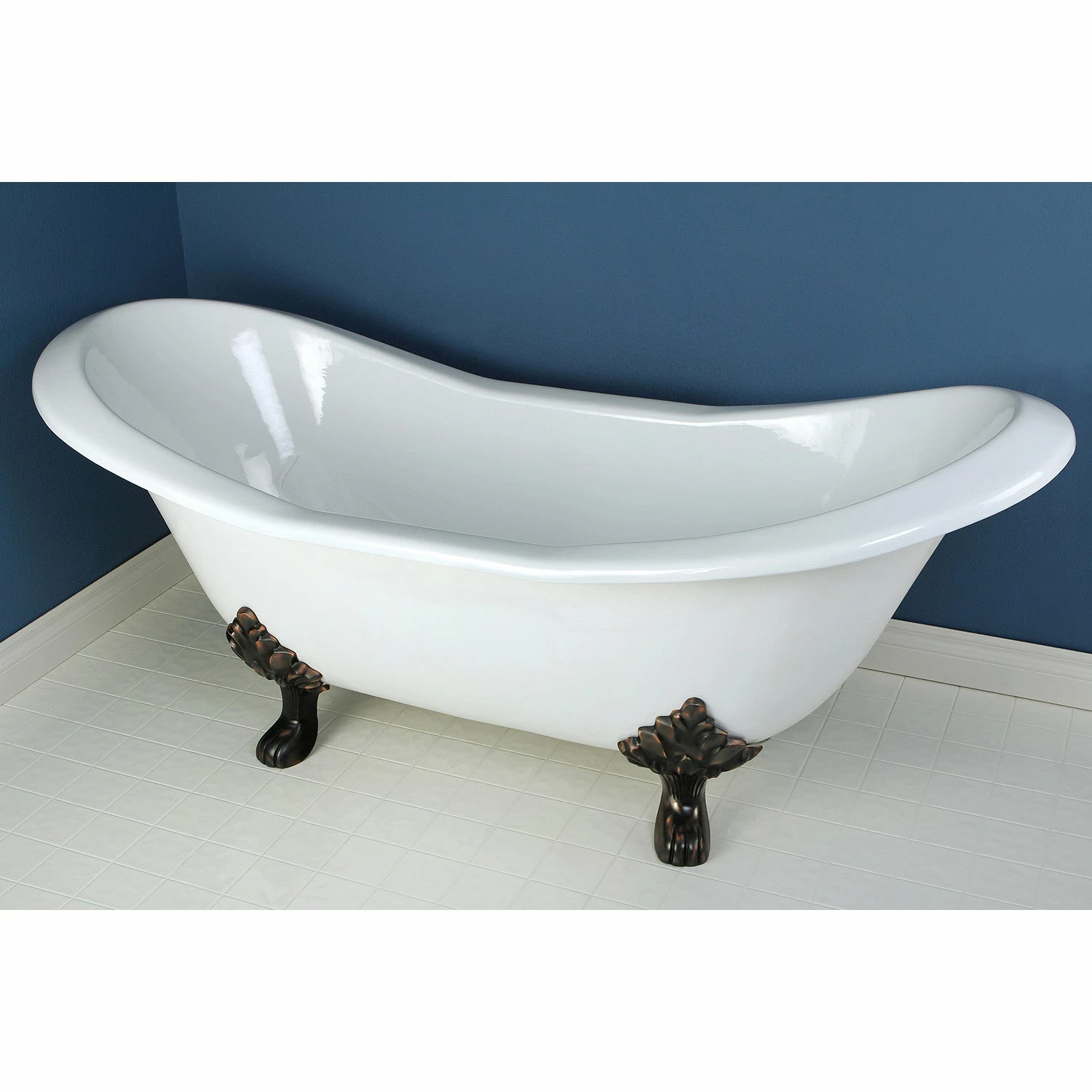 Aqua Eden VCTND7231NC5 72-Inch Cast Iron Double Slipper Clawfoot Tub (No Faucet Drillings), White/Oil Rubbed Bronze - Image 2