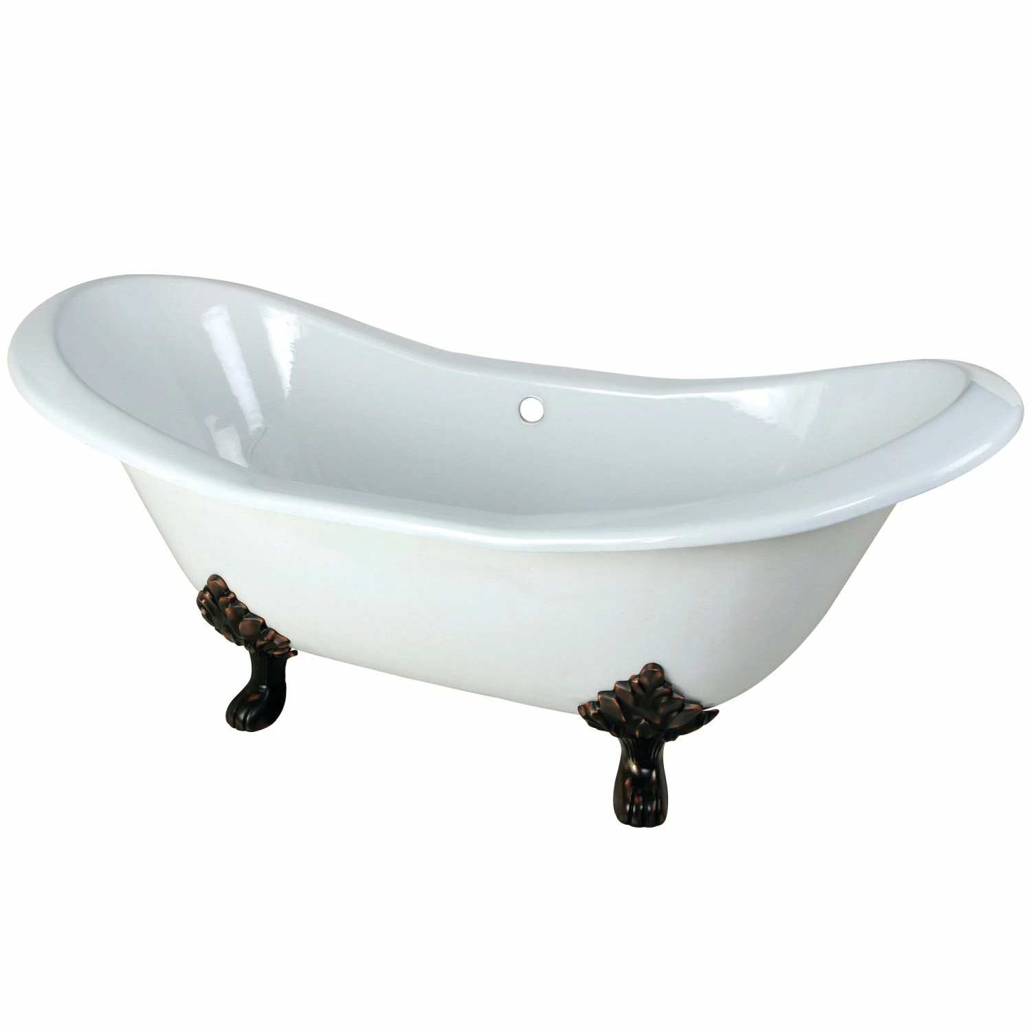 Aqua Eden VCTND7231NC5 72-Inch Cast Iron Double Slipper Clawfoot Tub (No Faucet Drillings), White/Oil Rubbed Bronze - Image 3