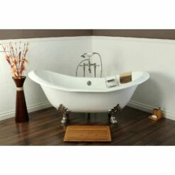 Aqua Eden VCTND7231NC8 72-Inch Cast Iron Double Slipper Clawfoot Tub (No Faucet Drillings), White/Brushed Nickel