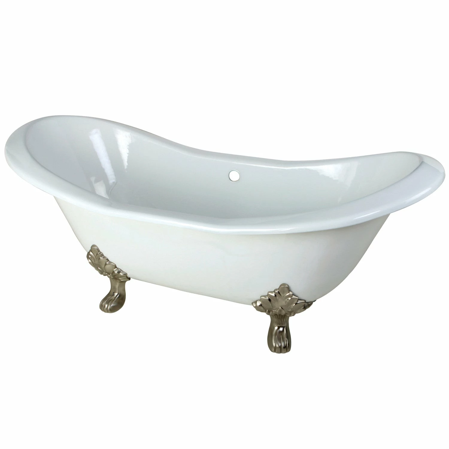Aqua Eden VCTND7231NC8 72-Inch Cast Iron Double Slipper Clawfoot Tub (No Faucet Drillings), White/Brushed Nickel - Image 4
