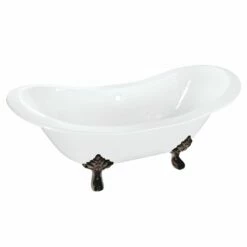 Aqua Eden VCTNDS6130NC5 61-Inch Cast Iron Double Slipper Clawfoot Tub (No Faucet Drillings), White/Oil Rubbed Bronze
