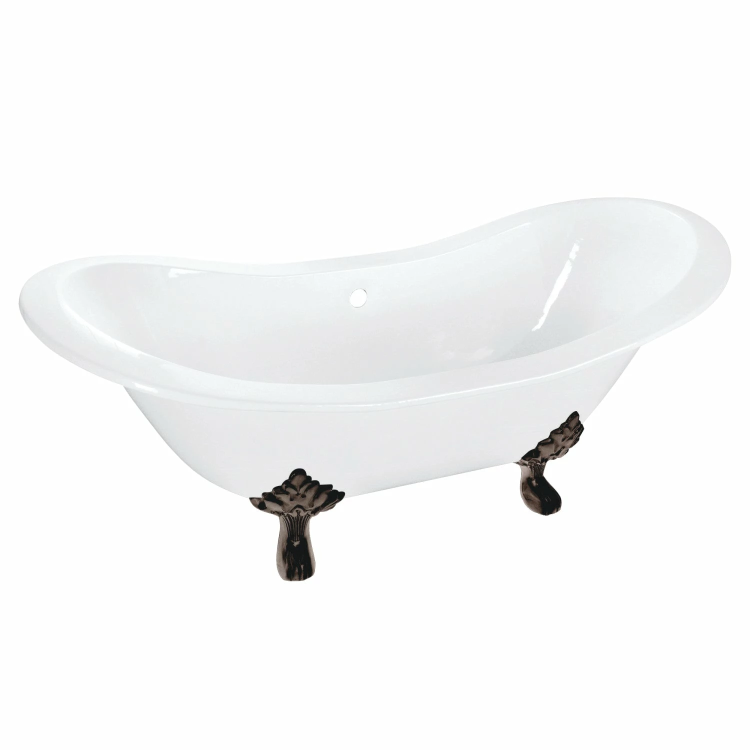 Aqua Eden VCTNDS6130NC5 61-Inch Cast Iron Double Slipper Clawfoot Tub (No Faucet Drillings), White/Oil Rubbed Bronze