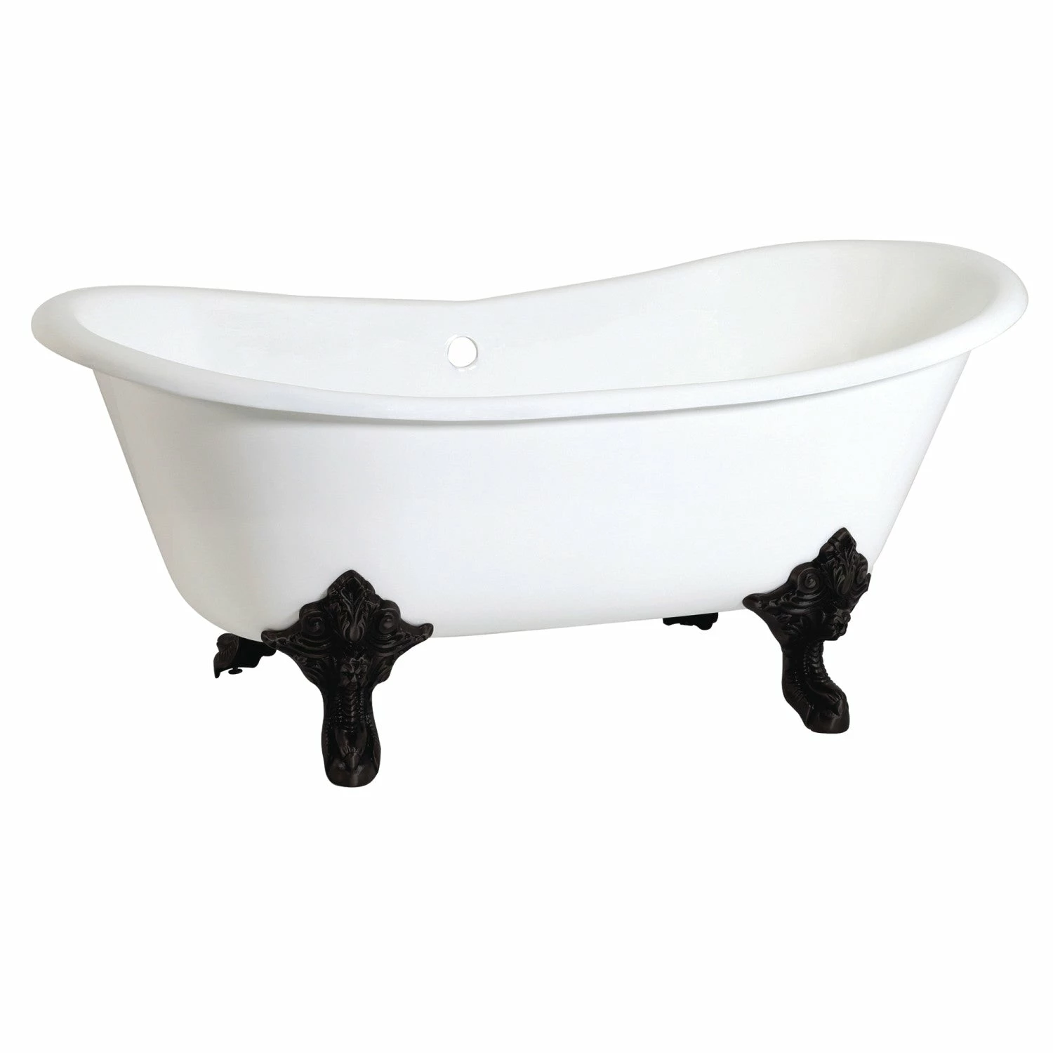 Aqua Eden VCTNDS6731NL0 67-Inch Cast Iron Double Slipper Clawfoot Tub (No Faucet Drillings), White/Matte Black - Image 2