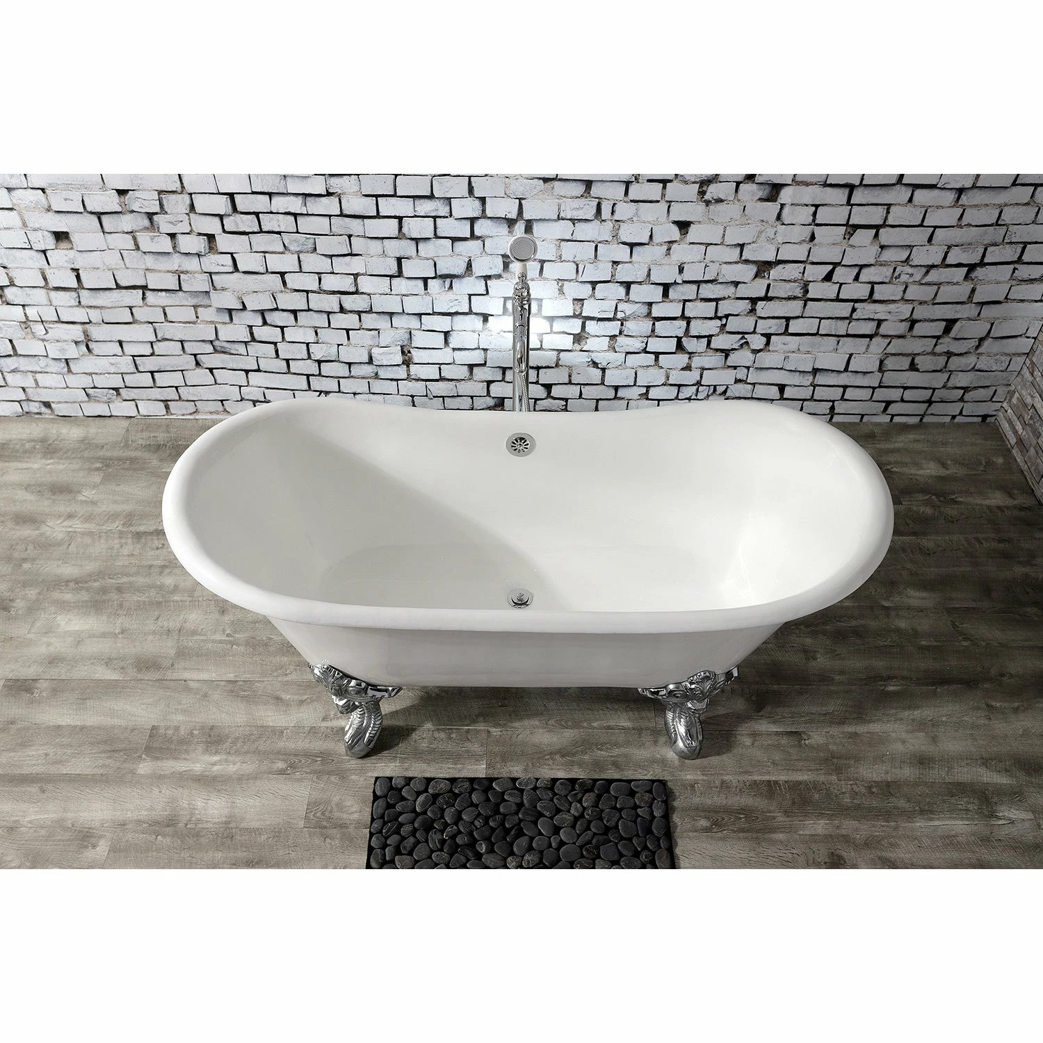 Aqua Eden VCTNDS6731NL1 67-Inch Cast Iron Double Slipper Clawfoot Tub (No Faucet Drillings), White/Polished Chrome - Image 2