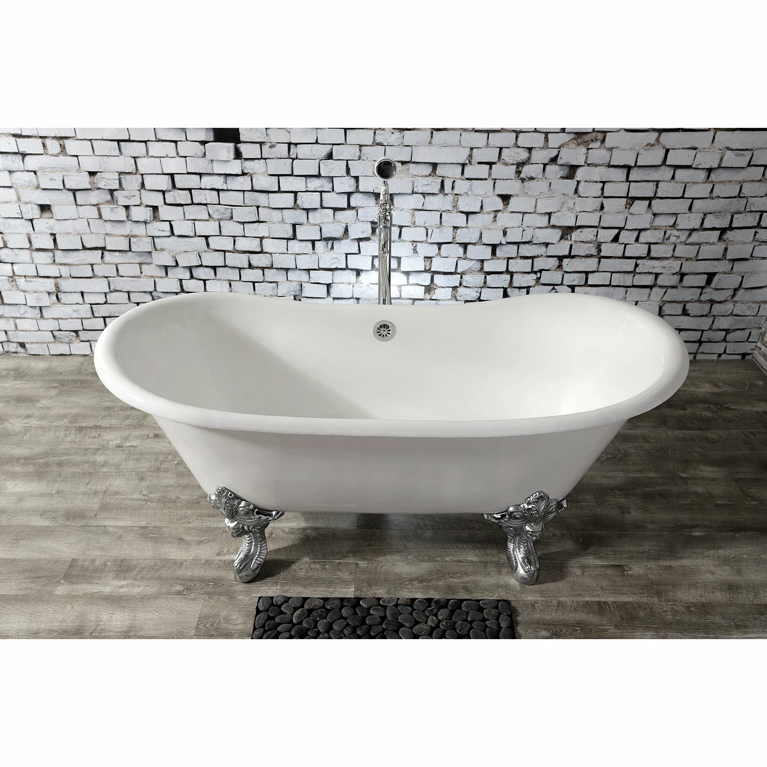 Aqua Eden VCTNDS6731NL1 67-Inch Cast Iron Double Slipper Clawfoot Tub (No Faucet Drillings), White/Polished Chrome - Image 3